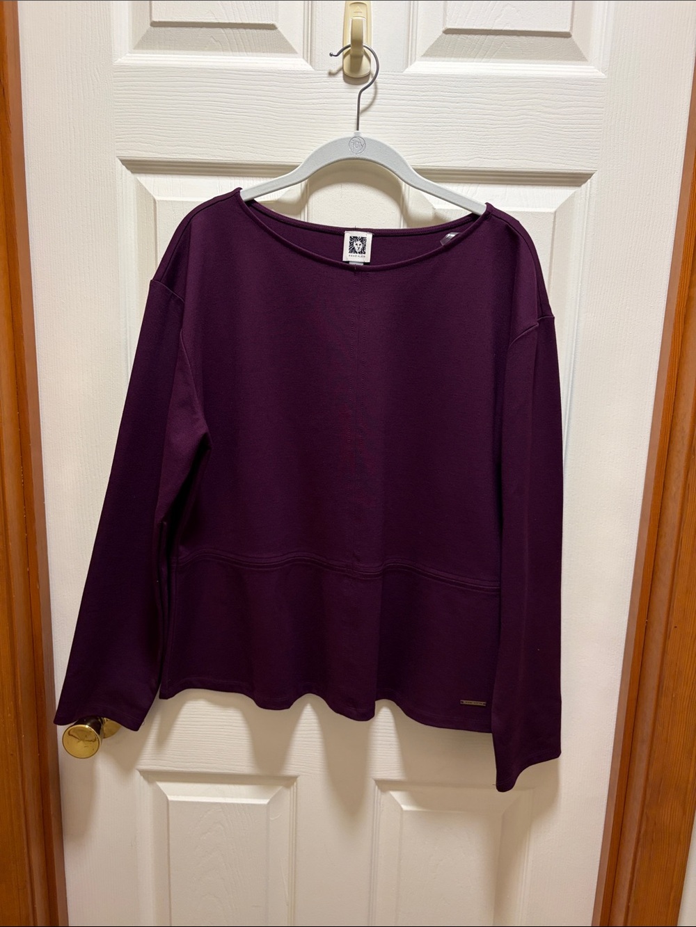 Anne Klein Long-Sleeve Peplum Top in Plum